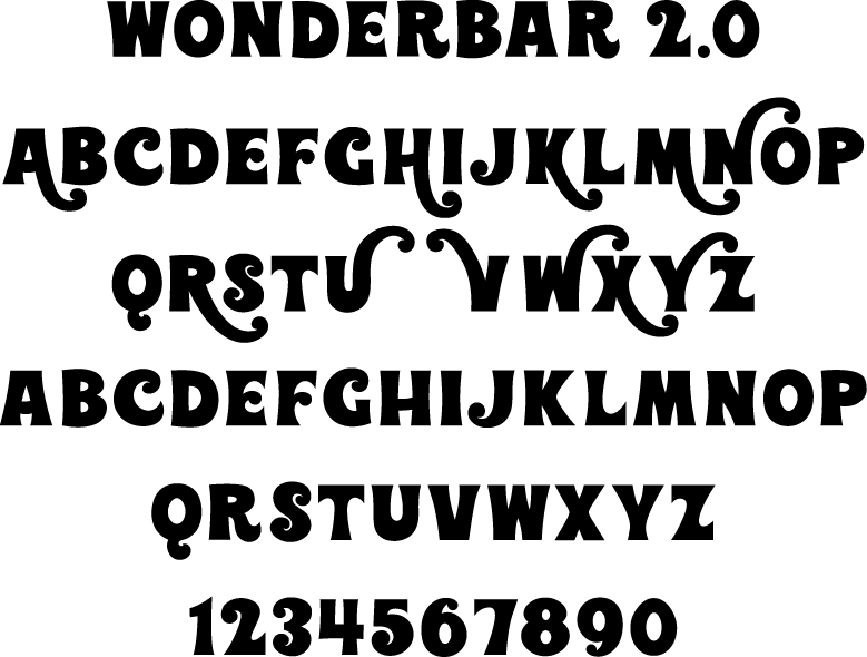 Wonderbar 2.0 font type showing uppercase, lowercase, and numerals