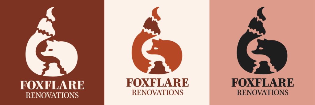 FoxFlare logo displayed in multiple color variations