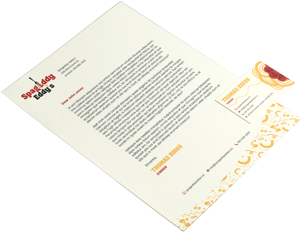 Re-designed Spageddy Eddy's letterhead and business card